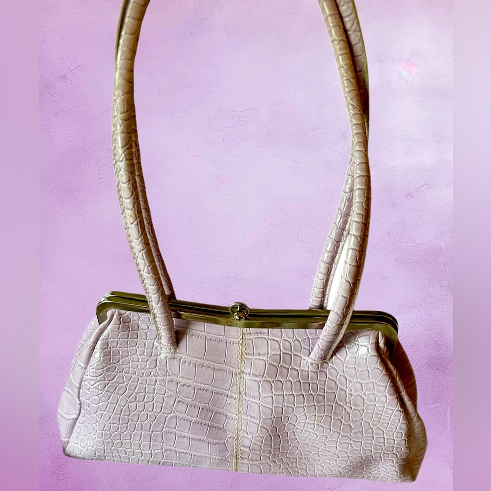 Nine West Vintage Lavender Croc Embossed Faux Leather Kiss Lock Shoulder Bag